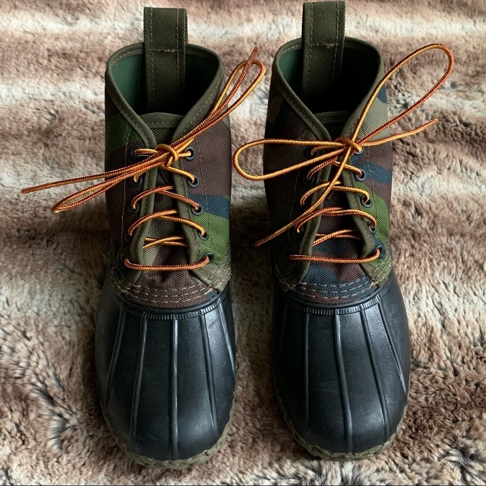 LL Bean Green Camo Quilted Nylon Ankle Boots Slip On Outdoor Hiking 8 - Picture 2 of 13